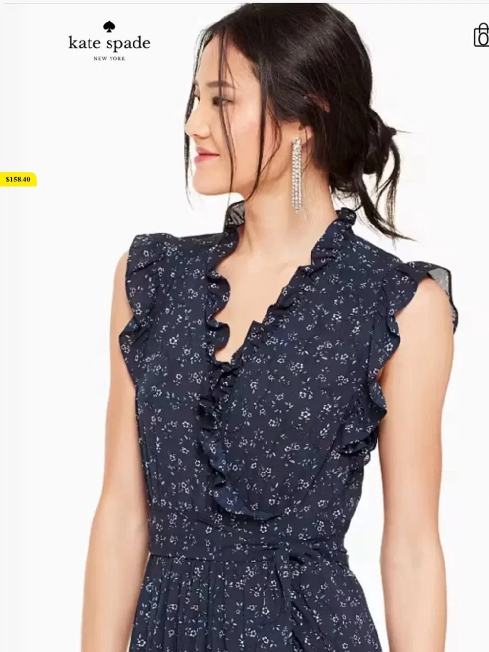 kate spade navy floral ruffled V-neck blouse